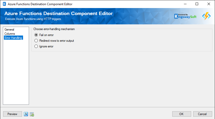 SSIS Azure Functions Destination Component Editor - Error Handling